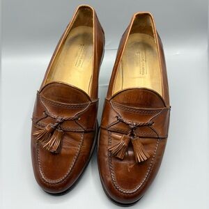Johnston & Murphy Cellini Shoe Mens Sz 10 W Brown Leather Slip On Tassel Loafers